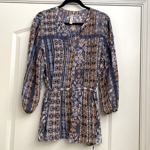 American Rag tie Blouse shirt Tunic Womens 1X Bohemian hippie lace Sheer